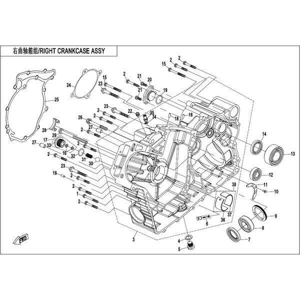 RIGHT CRANKCASE ASSY..